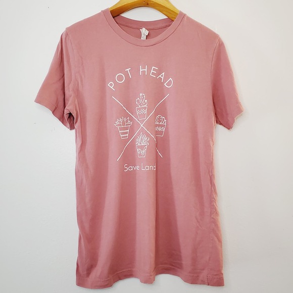 ✨️3/$20✨️Save Lands "Pot Head" Gardening Pun Mauve Graphic Tee Med Summer 420 - Picture 2 of 8